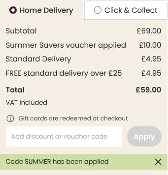 Screenshot of the Hobbycraft discount code working