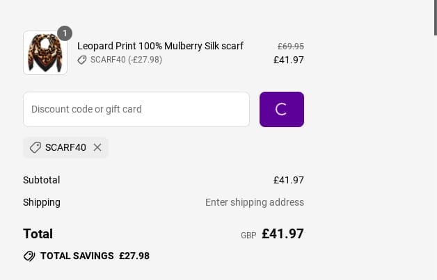 Screenshot of the Silk Pillowcase discount code working