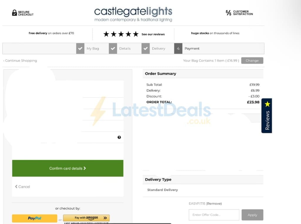 Screenshot of the Castlegate Lights discount code working