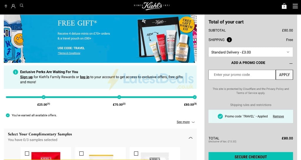 Screenshot of the Kiehl's discount code working