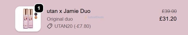 Screenshot of the Utan discount code working
