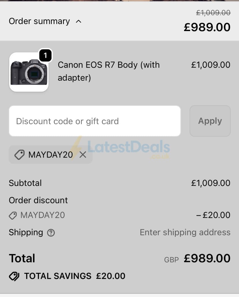 Screenshot of the Hdew Cameras discount code working