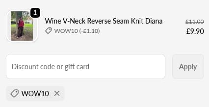 Screenshot of the Tilletts discount code working