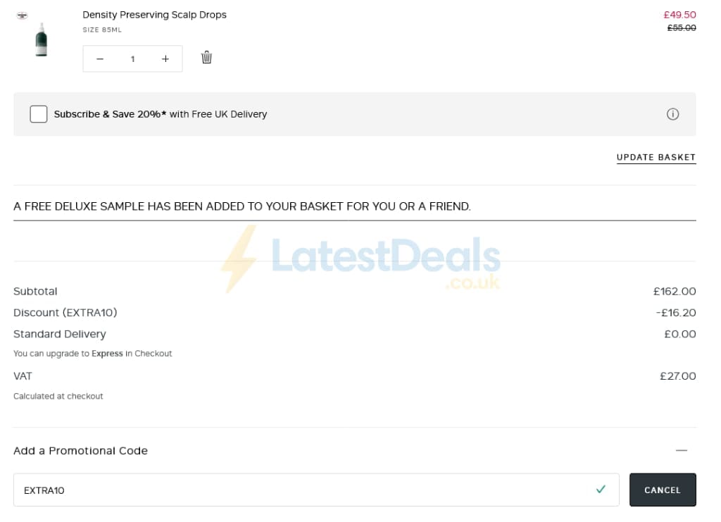 Screenshot of the Philip Kingsley discount code working