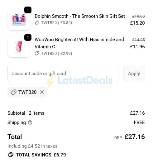 Screenshot of the WooWoo discount code working