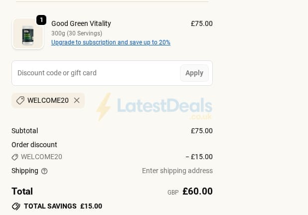 Screenshot of the Nuzest discount code working