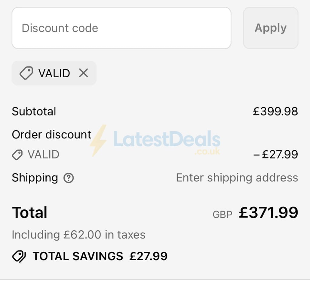 Screenshot of the Garden Sanctuary discount code working