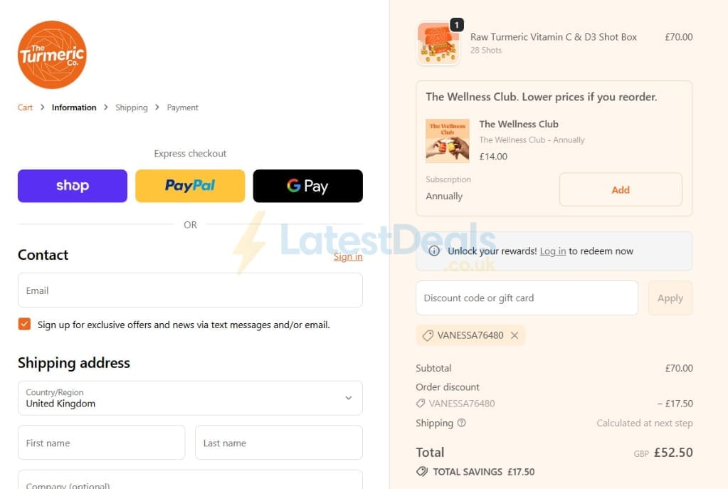 Screenshot of the Theturmeric discount code working