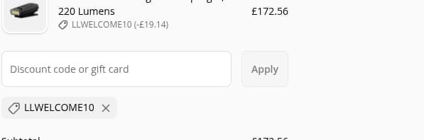Screenshot of the Ledlenser UK discount code working