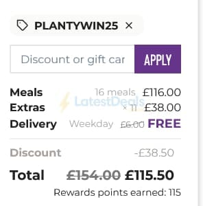 Screenshot of the Planty discount code working