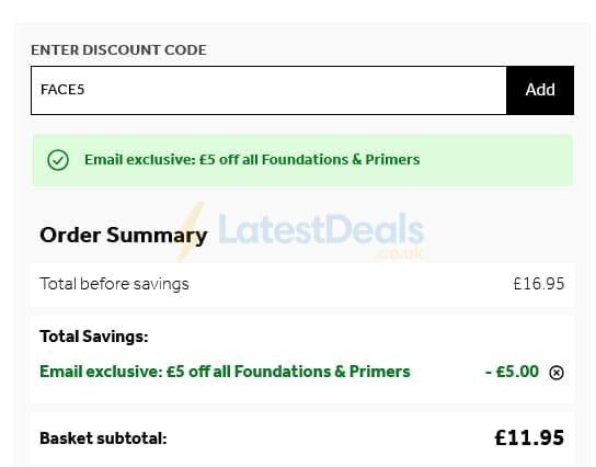 Screenshot of the No7 Beauty discount code working