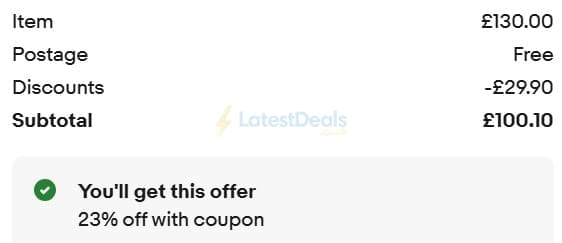 Screenshot of the ebay discount code working