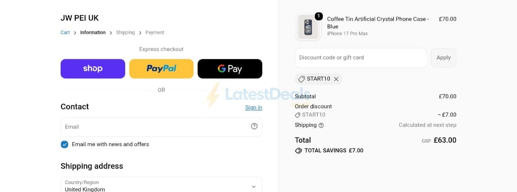 Screenshot of the JW PEI discount code working