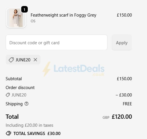 Screenshot of the Loop Cashmere discount code working