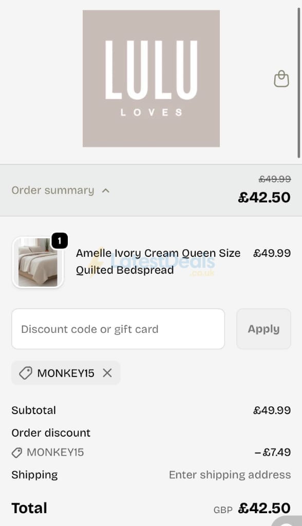 Screenshot of the LULU Loves discount code working