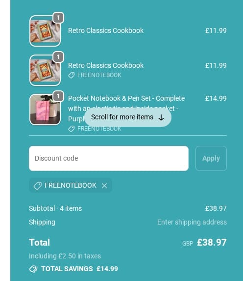 Screenshot of the Dairy Diary discount code working