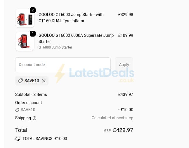 Screenshot of the GOOLOO discount code working