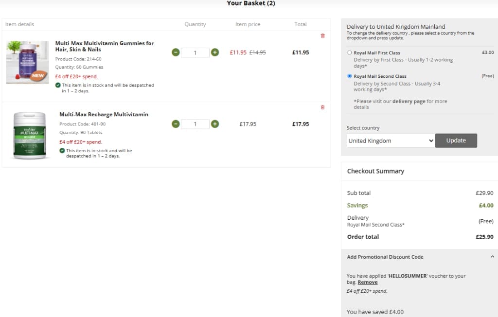 Screenshot of the Nature's Best discount code working