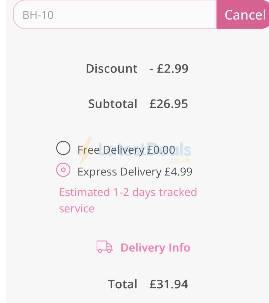 Screenshot of the Personalised Gifts Shop discount code working