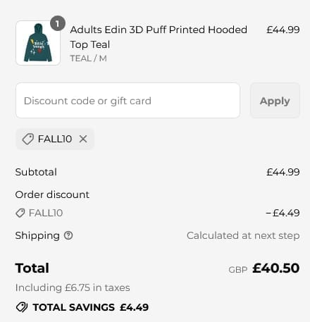 Screenshot of the Tartan Weaving Mill discount code working