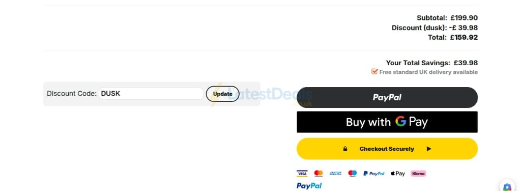 Screenshot of the Solar Centre discount code working