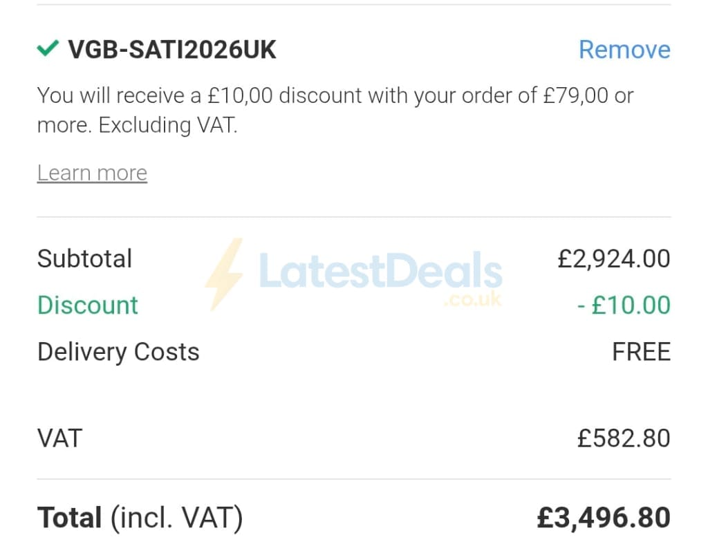 Screenshot of the Viking Direct discount code working