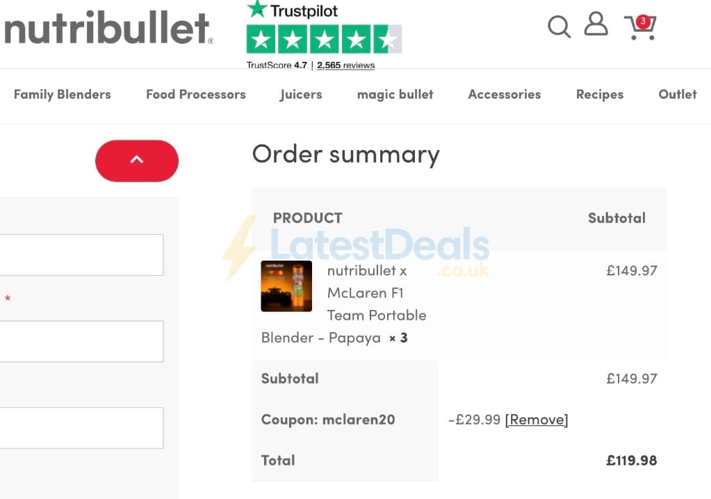 Screenshot of the Nutribullet discount code working
