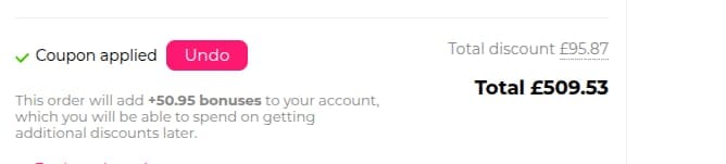 Screenshot of the Secrets Shop UK discount code working