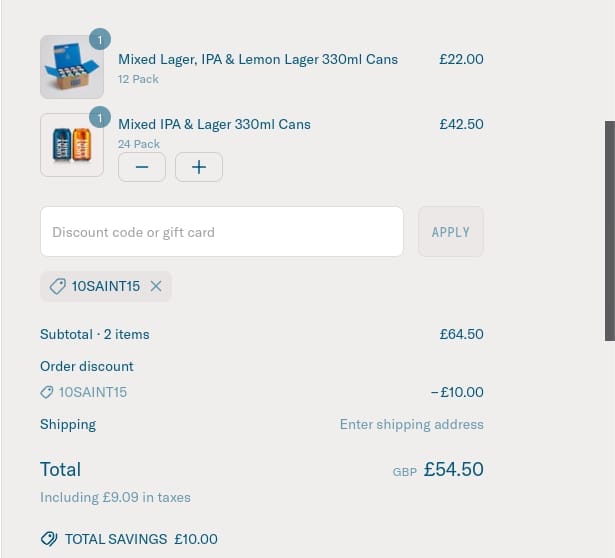 Screenshot of the Lucky Saint discount code working