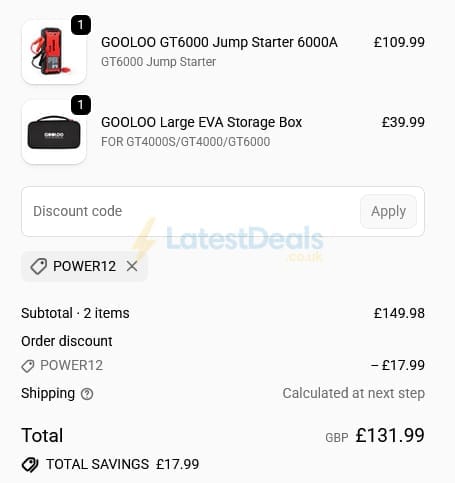Screenshot of the GOOLOO discount code working