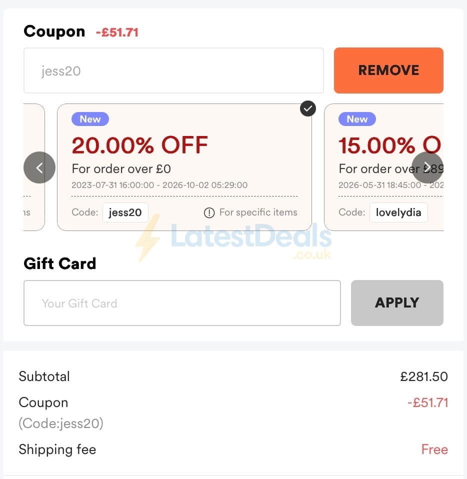 Screenshot of the Halara discount code working