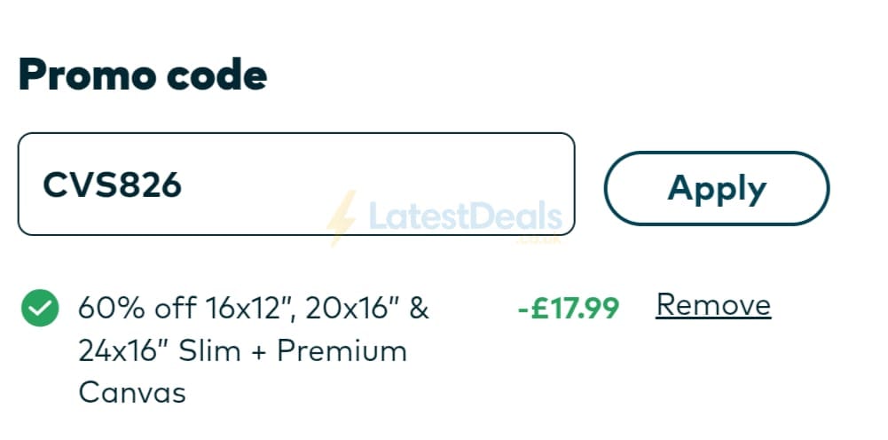 Screenshot of the Snapfish discount code working