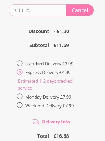 Screenshot of the Personalised Gifts Shop discount code working