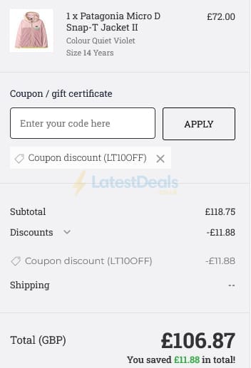 Screenshot of the Little Trekkers discount code working