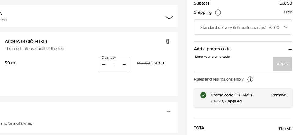 Screenshot of the Armani Beauty discount code working