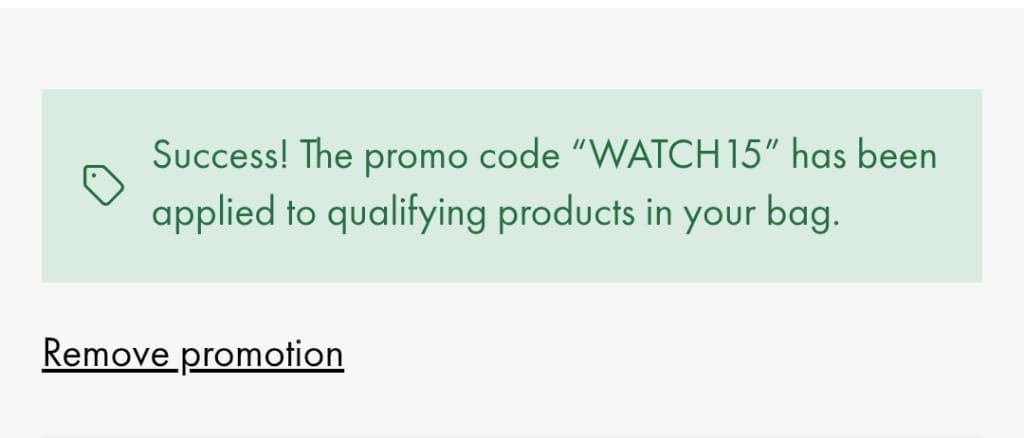 Screenshot of the Goldsmiths discount code working