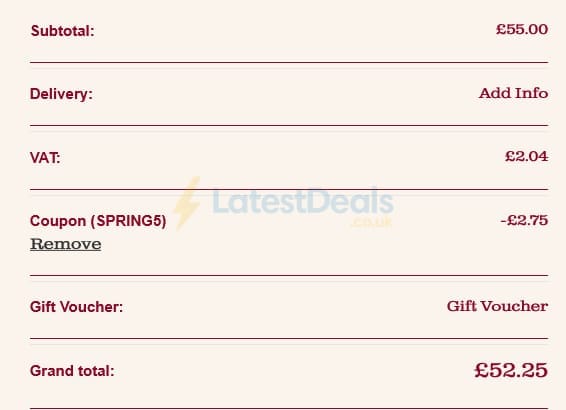Screenshot of the Lottie Shaw's discount code working
