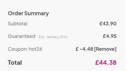 Screenshot of the Pulse & Cocktails discount code working