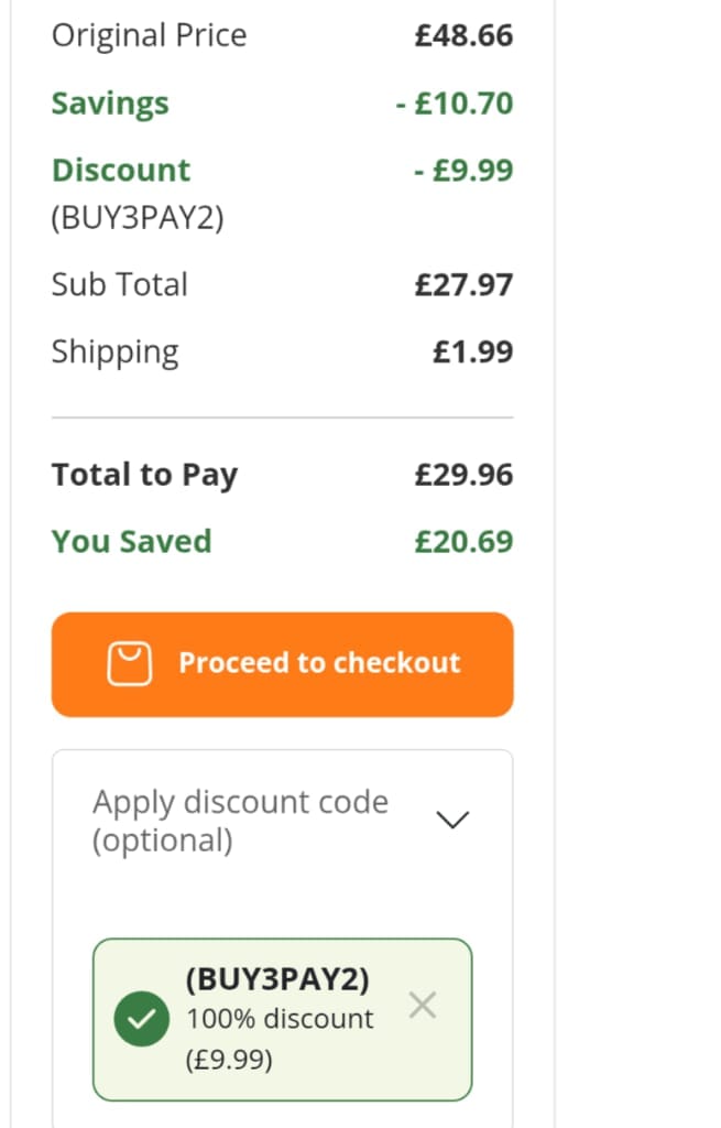 Screenshot of the WeightWorld discount code working