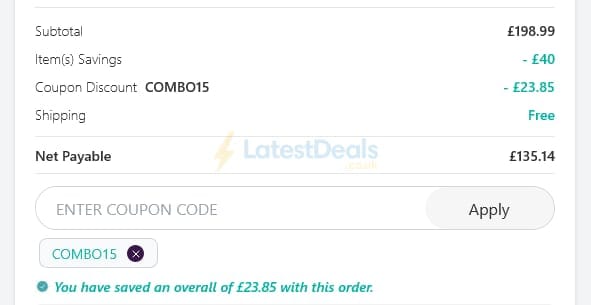 Screenshot of the Specscart discount code working