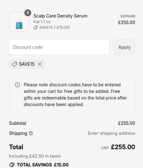 Screenshot of the Living Proof discount code working