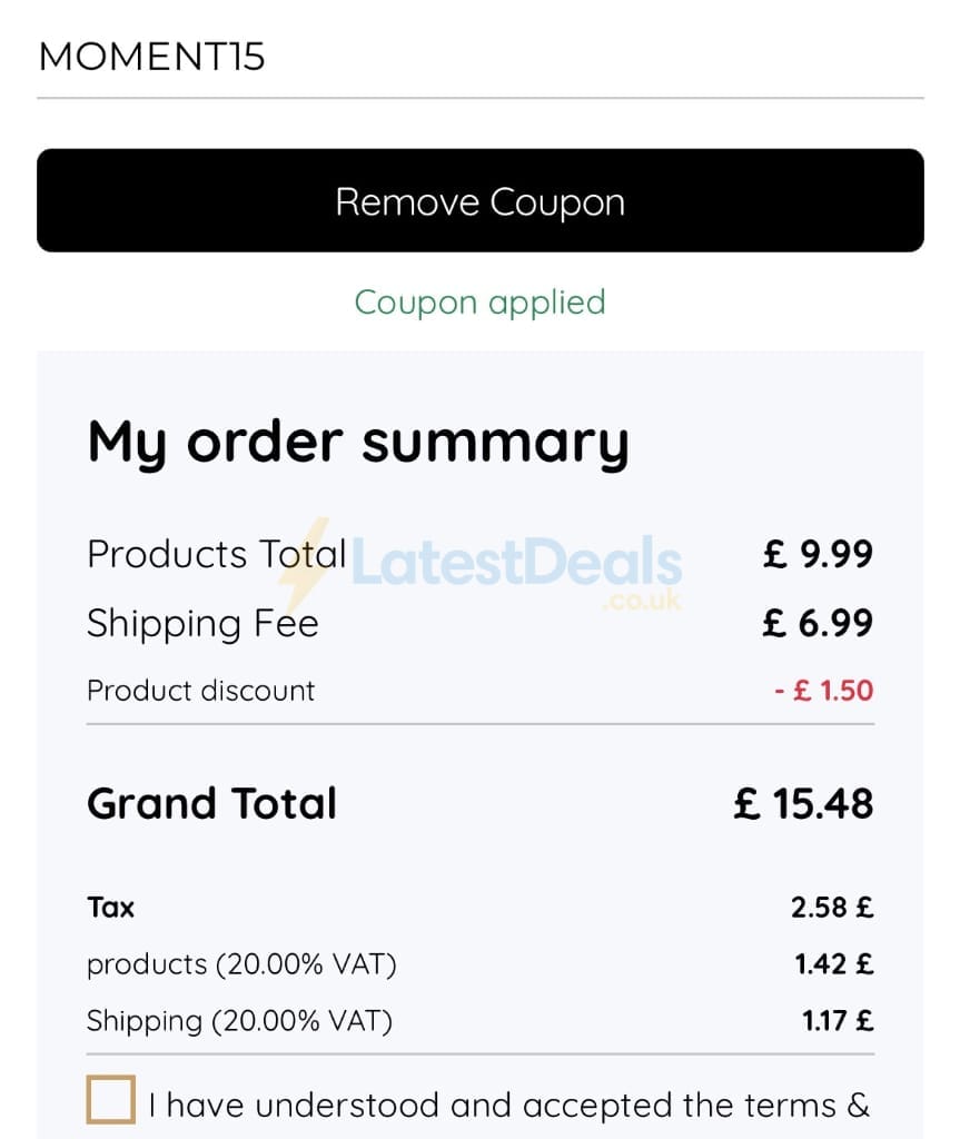 Screenshot of the myphotobook discount code working