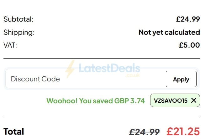 Screenshot of the Vapouriz Electronic Cigarettes discount code working