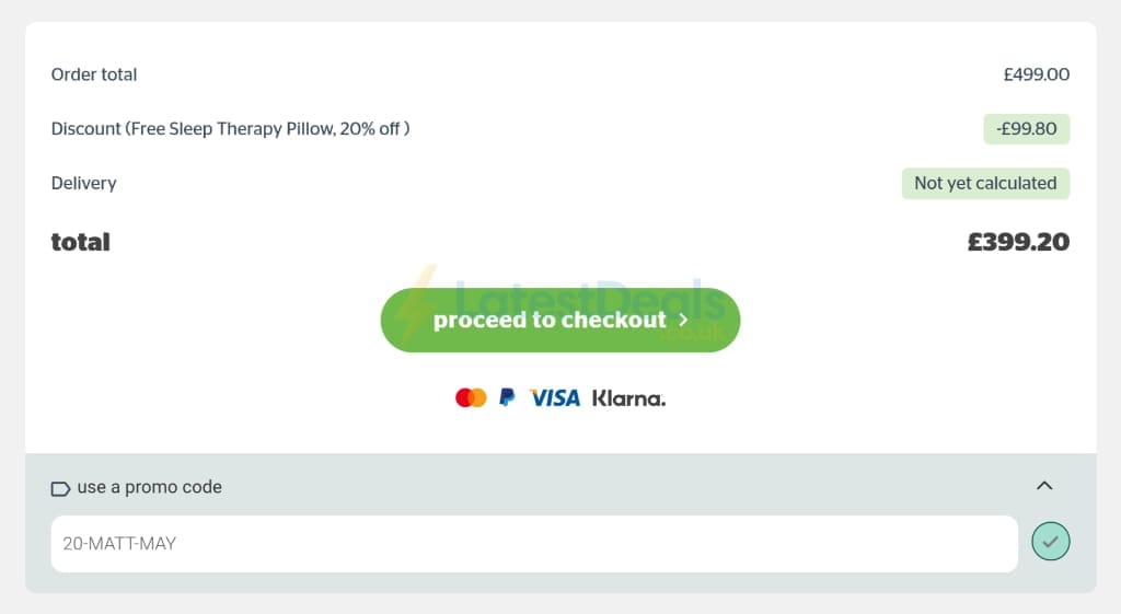 Screenshot of the Silentnight discount code working
