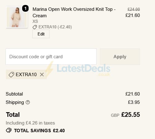 Screenshot of the Pretty Lavish discount code working