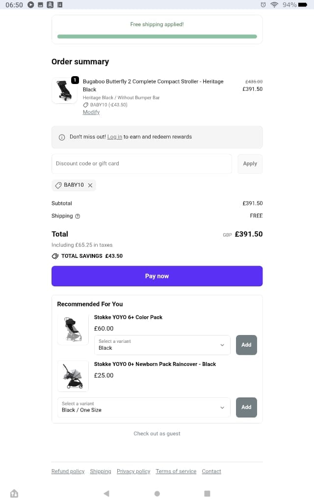 Screenshot of the Natural Baby Shower discount code working