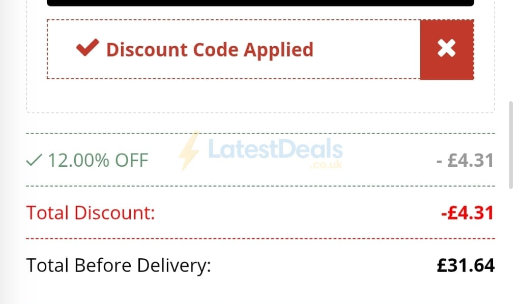 Screenshot of the Happy Beaks discount code working