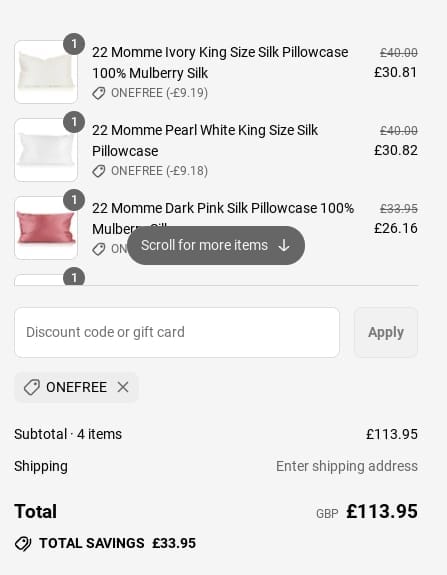 Screenshot of the Silk Pillowcase discount code working