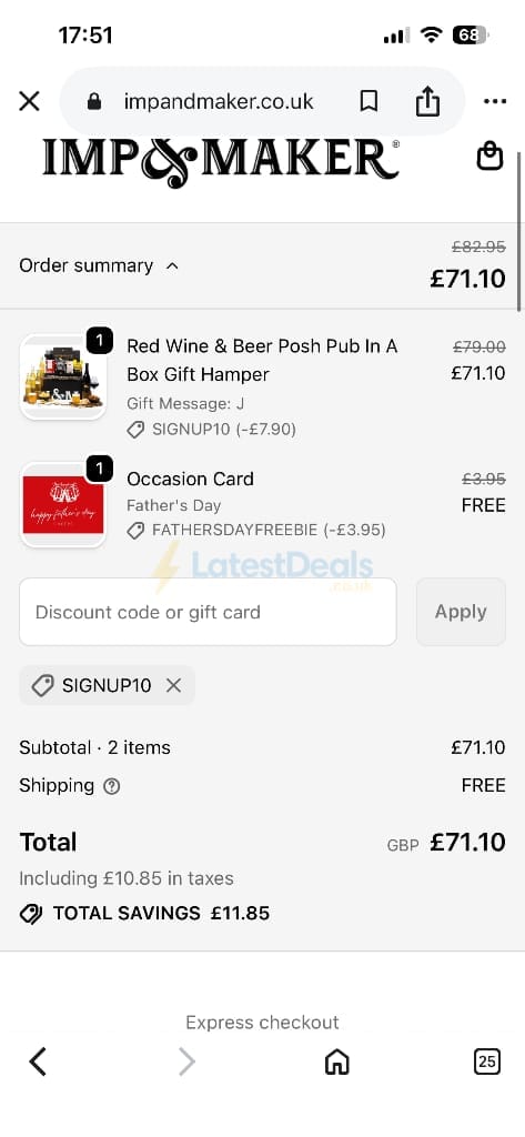 Screenshot of the imp and maker discount code working