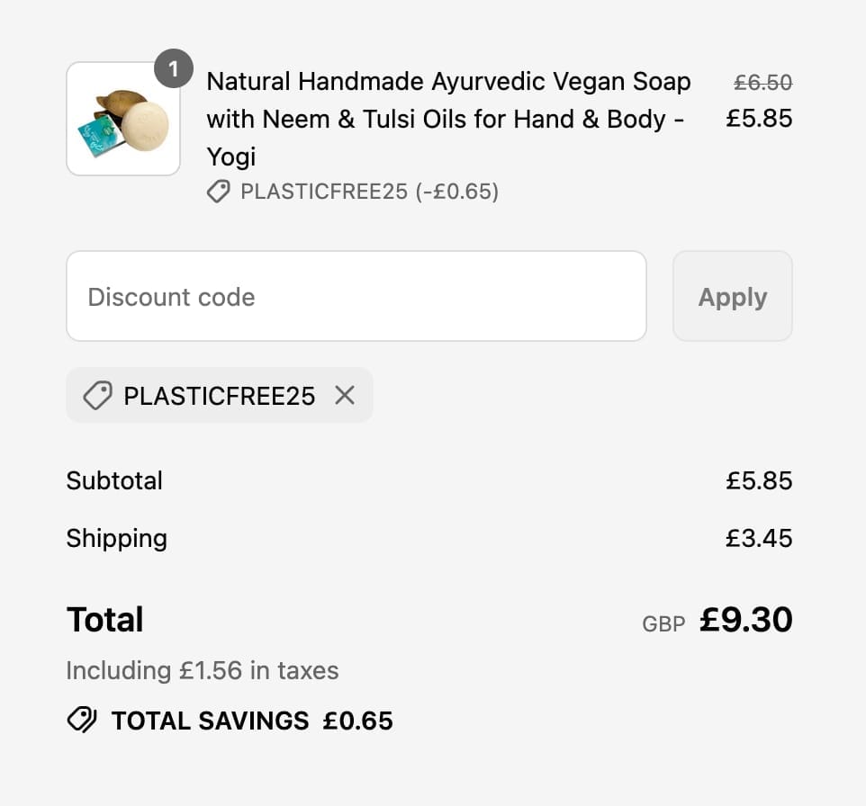 Screenshot of the Holylama discount code working